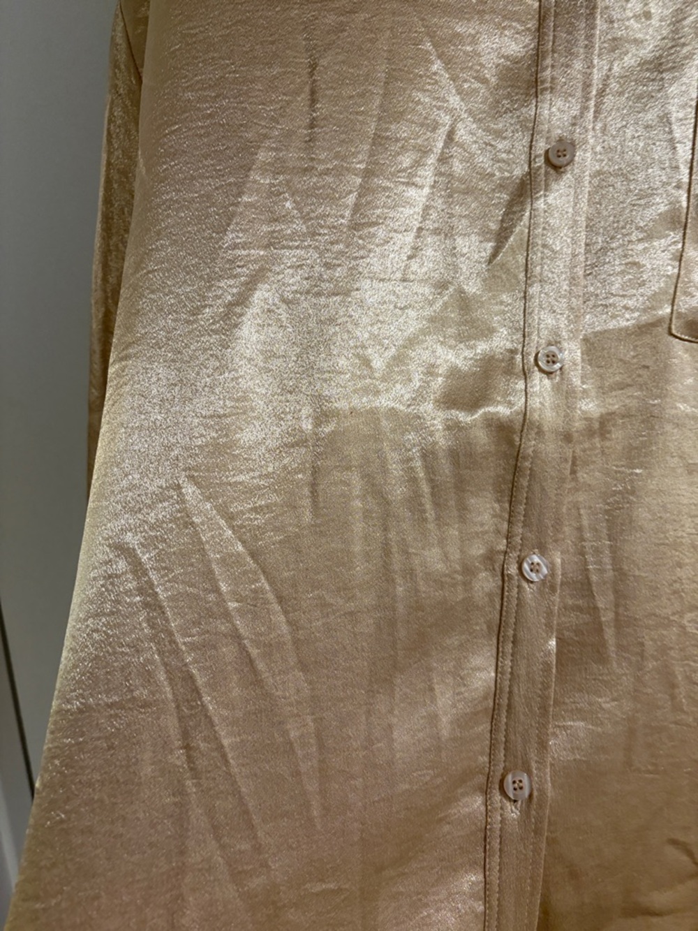 Double Zero Satin Button-Front Blouse in Champagne Gold medium - Picture 4 of 5
